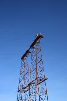 Metallic construction of a double high-voltage electricity pylon.