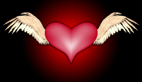 A flying heart for love and Valentines Day concepts.