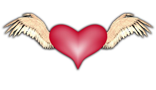   A flying heart for love and Valentines Day concepts.