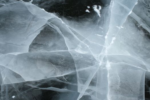 Frozen river: closeup of cracked ice.