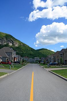 Road leading to the mountain in a prestigious suburban neighborhood.