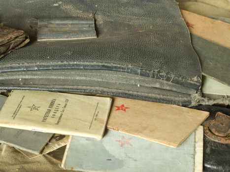 Old army bag and antiques army documents 