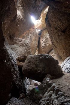 Pinnacles National Monument is a protected mountainous area located east of central California's Salinas Valley. The Monument's namesakes are the eroded leftovers of half of an extinct volcano.