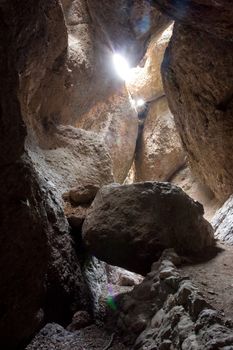 Pinnacles National Monument is a protected mountainous area located east of central California's Salinas Valley. The Monument's namesakes are the eroded leftovers of half of an extinct volcano.