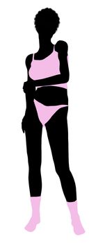 African american lingerie with socks illustration silhouette on a white background