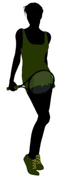 Female tennis player art illustration silhouette on a white background