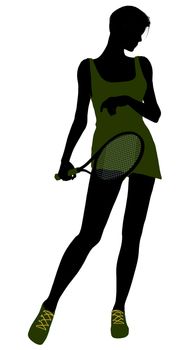 Female tennis player art illustration silhouette on a white background