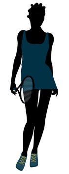 African American female tennis player art illustration silhouette on a white background