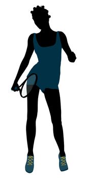 African American female tennis player art illustration silhouette on a white background