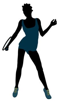 African American female tennis player art illustration silhouette on a white background