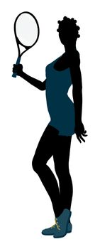 African American female tennis player art illustration silhouette on a white background