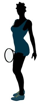 African American female tennis player art illustration silhouette on a white background