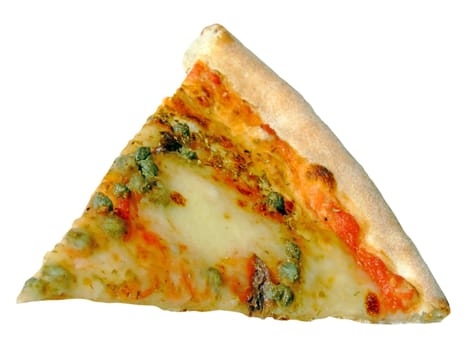 Slice of original italian pizza, with mozzarella, tomato, anchovies, capers and oregano