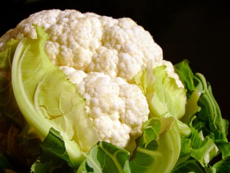 Close-up of a cauliflower on a black background