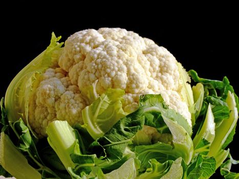 Close-up of a cauliflower on a black background