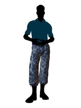Male soldier casually dressed silhouette on a white background