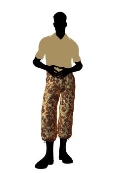 Male soldier casually dressed silhouette on a white background