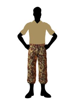 Male soldier casually dressed silhouette on a white background