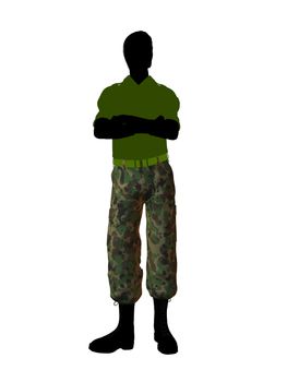 Male soldier casually dressed silhouette on a white background