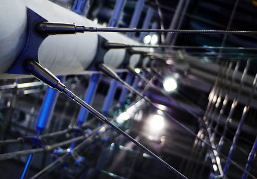 Abstract metal construction. Interior of modern building. 