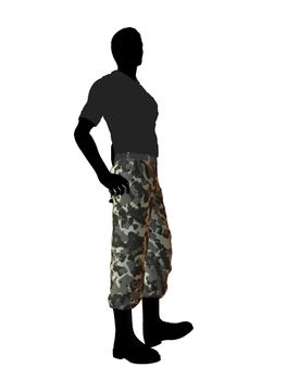 Male soldier casually dressed silhouette on a white background