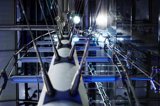 Abstract metal construction. Interior of modern building. 