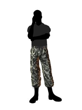 Male soldier casually dressed silhouette on a white background