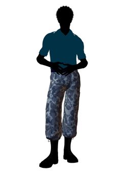 Male soldier casually dressed silhouette on a white background