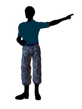 Male soldier casually dressed silhouette on a white background