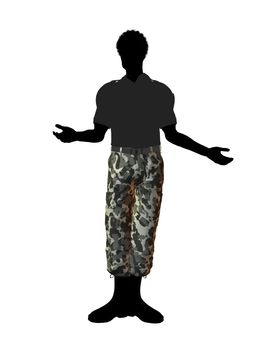 Male soldier casually dressed silhouette on a white background