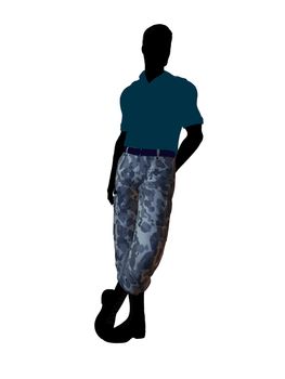 Male soldier casually dressed silhouette on a white background