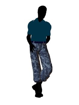 Male soldier casually dressed silhouette on a white background