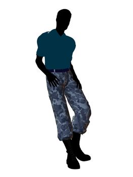 Male soldier casually dressed silhouette on a white background