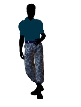 Male soldier casually dressed silhouette on a white background
