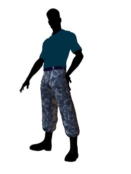 Male soldier casually dressed silhouette on a white background
