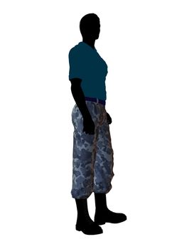 Male soldier casually dressed silhouette on a white background
