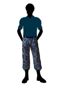 Male soldier casually dressed silhouette on a white background