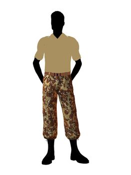 Male soldier casually dressed silhouette on a white background