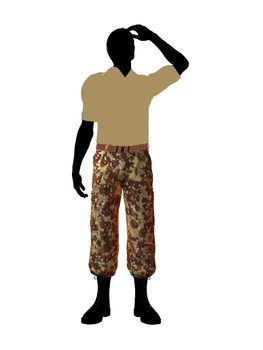 Male soldier casually dressed silhouette on a white background
