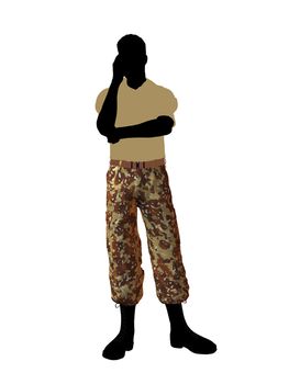Male soldier casually dressed silhouette on a white background
