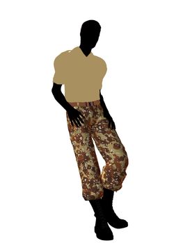 Male soldier casually dressed silhouette on a white background