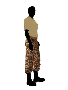 Male soldier casually dressed silhouette on a white background