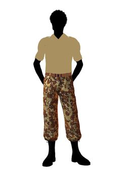 Male soldier casually dressed silhouette on a white background