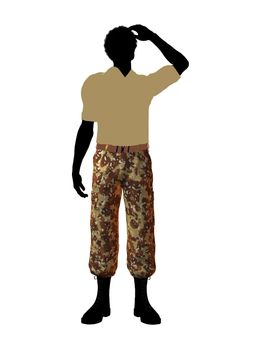 Male soldier casually dressed silhouette on a white background