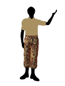 Male soldier casually dressed silhouette on a white background