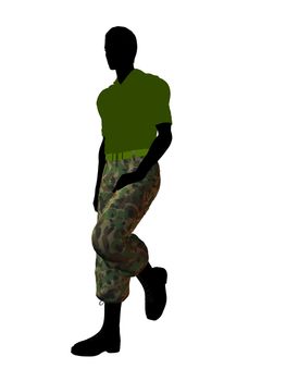 Male soldier casually dressed silhouette on a white background