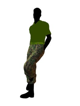 Male soldier casually dressed silhouette on a white background