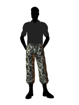 Male soldier casually dressed silhouette on a white background