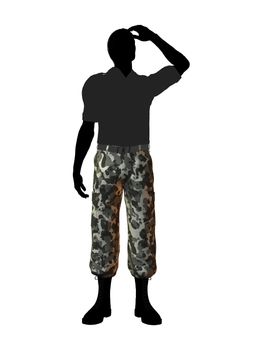 Male soldier casually dressed silhouette on a white background