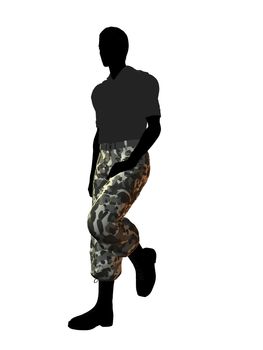 Male soldier casually dressed silhouette on a white background